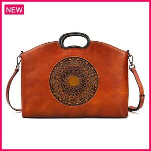 Large Genuine Leather Crossbody Satchel Bag with Adjustable Strap